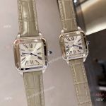 Low Price Cartier Santos-dumont Couple watches Khaki Leather Band